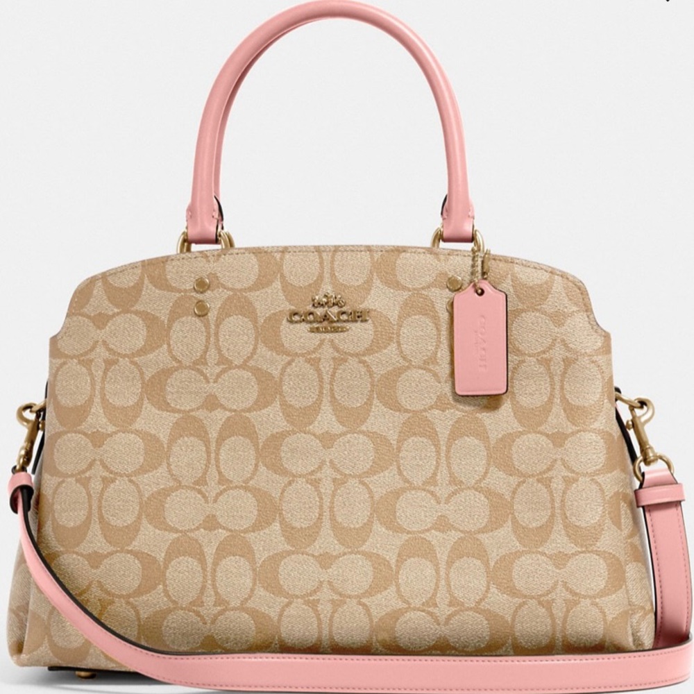 SOLD !! NWT 12.75” 33cm L Coach signature leather crossbody carryall Satchel